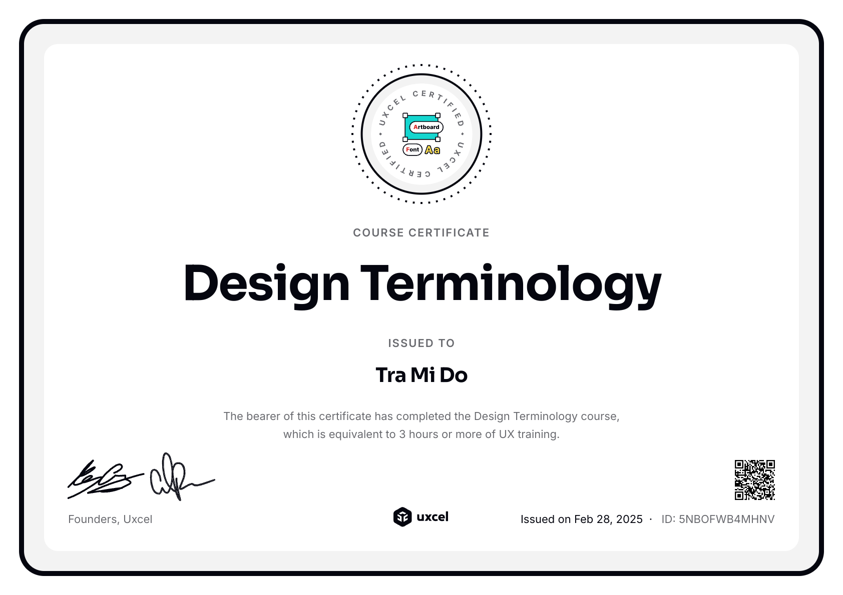 Tra Mi Do's certificate